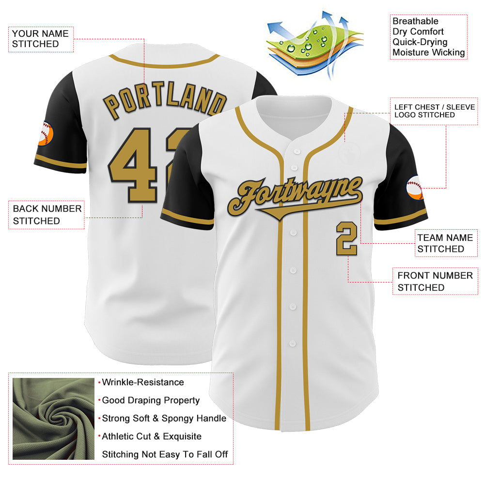 Custom White Old Gold-Black Authentic Two Tone Baseball Jersey - Sky-Custom