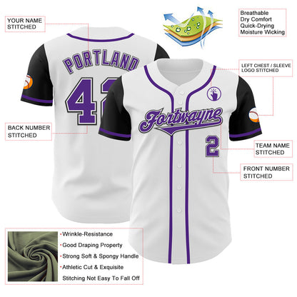 Custom White Purple-Black Authentic Two Tone Baseball Jersey - Sky-Custom