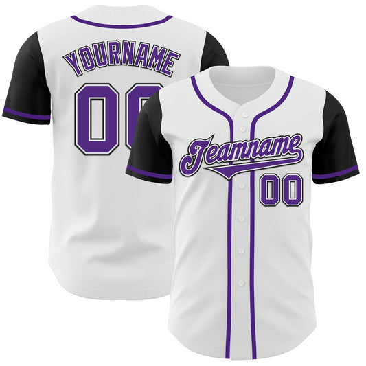 Custom White Purple-Black Authentic Two Tone Baseball Jersey - Sky-Custom
