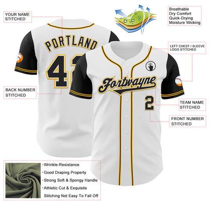 Custom White Black-Gold Authentic Two Tone Baseball Jersey - Sky-Custom