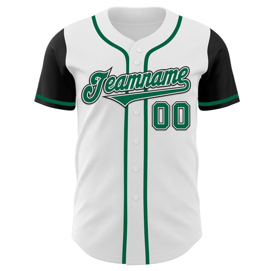 Custom White Kelly Green-Black Authentic Two Tone Baseball Jersey - Sky-Custom