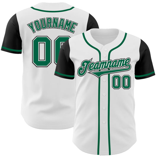 Custom White Kelly Green-Black Authentic Two Tone Baseball Jersey - Sky-Custom