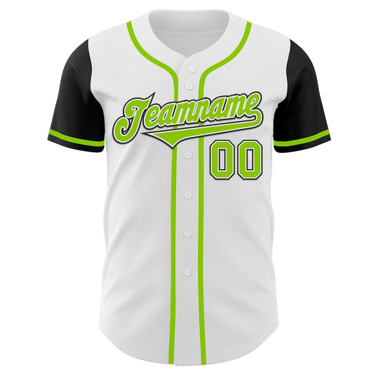 Custom White Neon Green-Black Authentic Two Tone Baseball Jersey - Sky-Custom