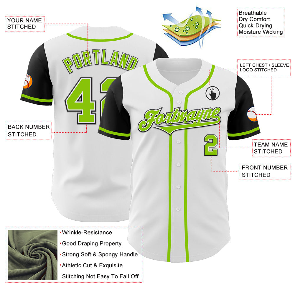 Custom White Neon Green-Black Authentic Two Tone Baseball Jersey - Sky-Custom