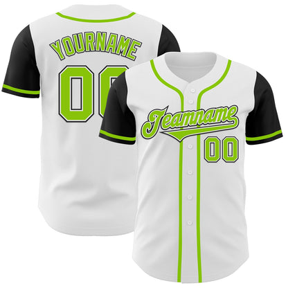 Custom White Neon Green-Black Authentic Two Tone Baseball Jersey - Sky-Custom
