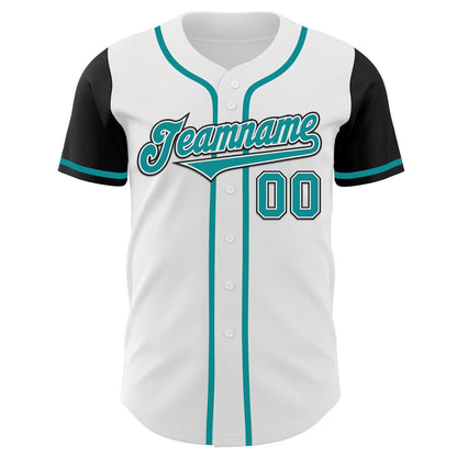 Custom White Teal-Black Authentic Two Tone Baseball Jersey - Sky-Custom