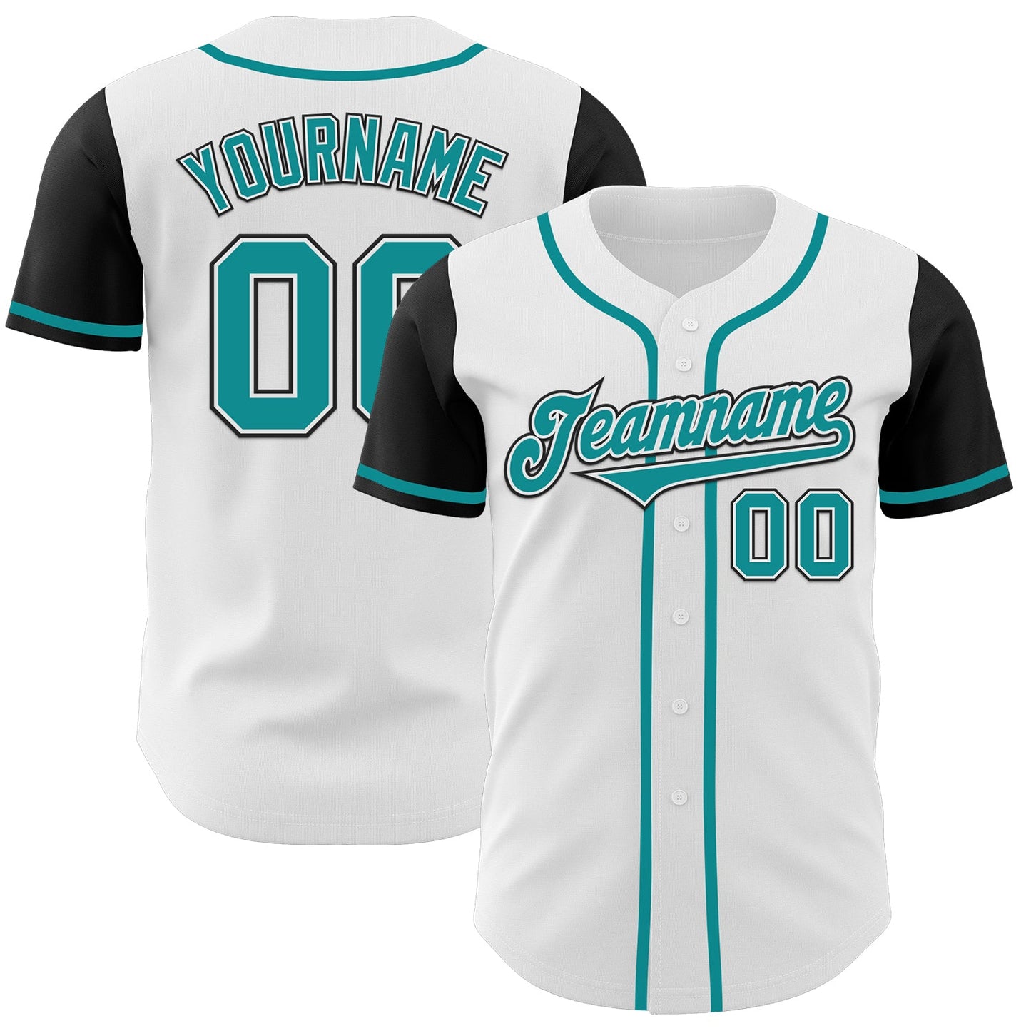 Custom White Teal-Black Authentic Two Tone Baseball Jersey - Sky-Custom