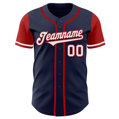 Custom Navy White-Red Authentic Two Tone Baseball Jersey - Sky-Custom