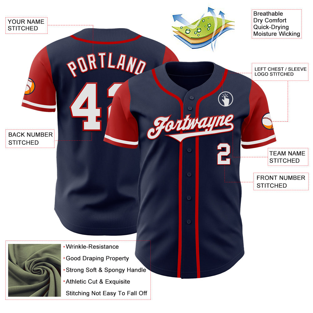 Custom Navy White-Red Authentic Two Tone Baseball Jersey - Sky-Custom