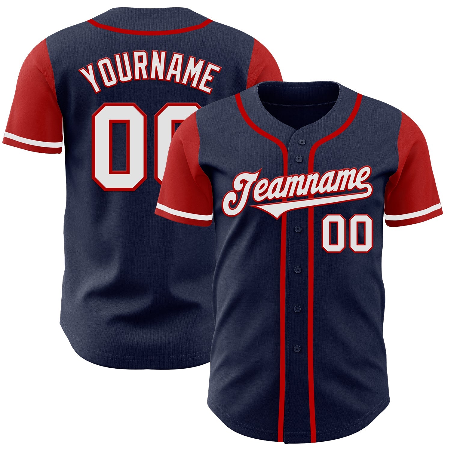 Custom Navy White-Red Authentic Two Tone Baseball Jersey - Sky-Custom
