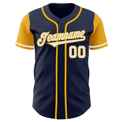Custom Navy White-Gold Authentic Two Tone Baseball Jersey - Sky-Custom
