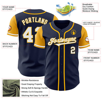 Custom Navy White-Gold Authentic Two Tone Baseball Jersey - Sky-Custom