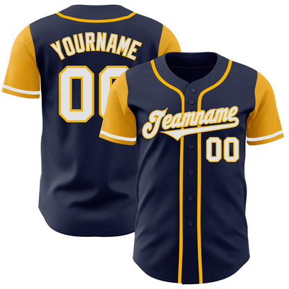 Custom Navy White-Gold Authentic Two Tone Baseball Jersey - Sky-Custom