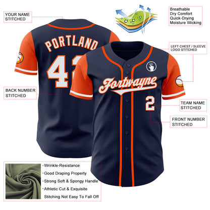 Custom Navy White-Orange Authentic Two Tone Baseball Jersey - Sky-Custom