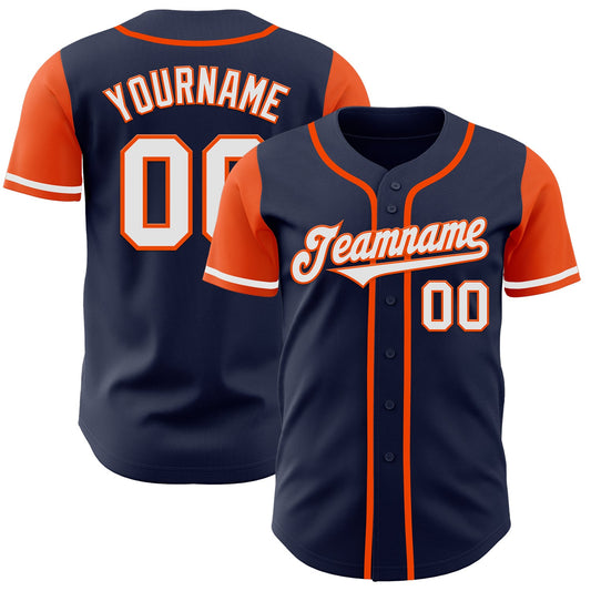 Custom Navy White-Orange Authentic Two Tone Baseball Jersey - Sky-Custom