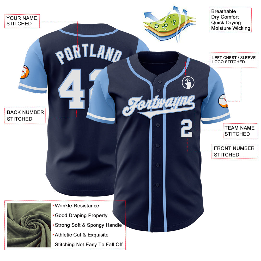 Custom Navy White-Light Blue Authentic Two Tone Baseball Jersey - Sky-Custom