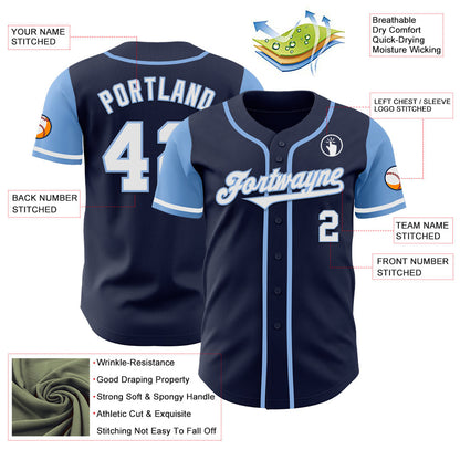 Custom Navy White-Light Blue Authentic Two Tone Baseball Jersey - Sky-Custom