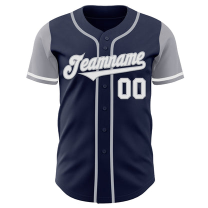 Custom Navy White-Gray Authentic Two Tone Baseball Jersey - Sky-Custom