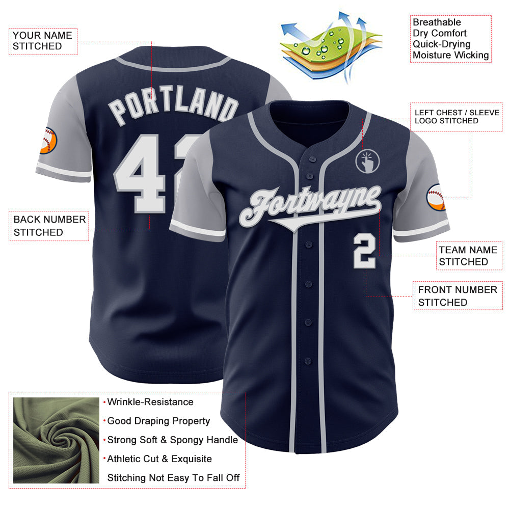 Custom Navy White-Gray Authentic Two Tone Baseball Jersey - Sky-Custom