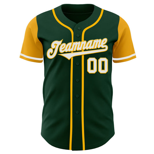 Custom Green White-Gold Authentic Two Tone Baseball Jersey - Sky-Custom