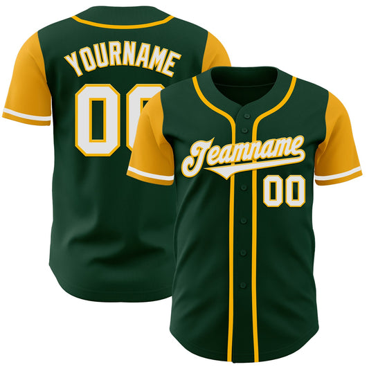 Custom Green White-Gold Authentic Two Tone Baseball Jersey - Sky-Custom