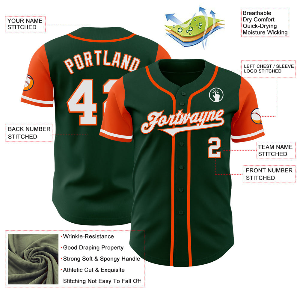 Custom Green White-Orange Authentic Two Tone Baseball Jersey - Sky-Custom