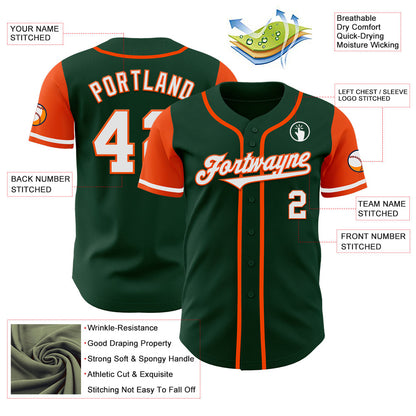 Custom Green White-Orange Authentic Two Tone Baseball Jersey - Sky-Custom