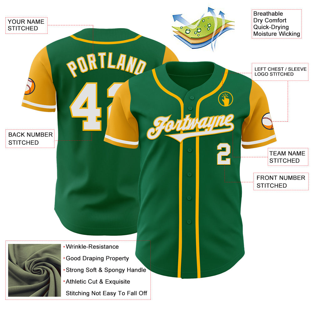Custom Kelly Green White-Gold Authentic Two Tone Baseball Jersey - Sky-Custom