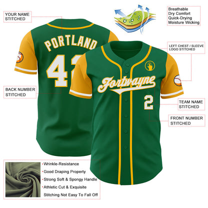 Custom Kelly Green White-Gold Authentic Two Tone Baseball Jersey - Sky-Custom