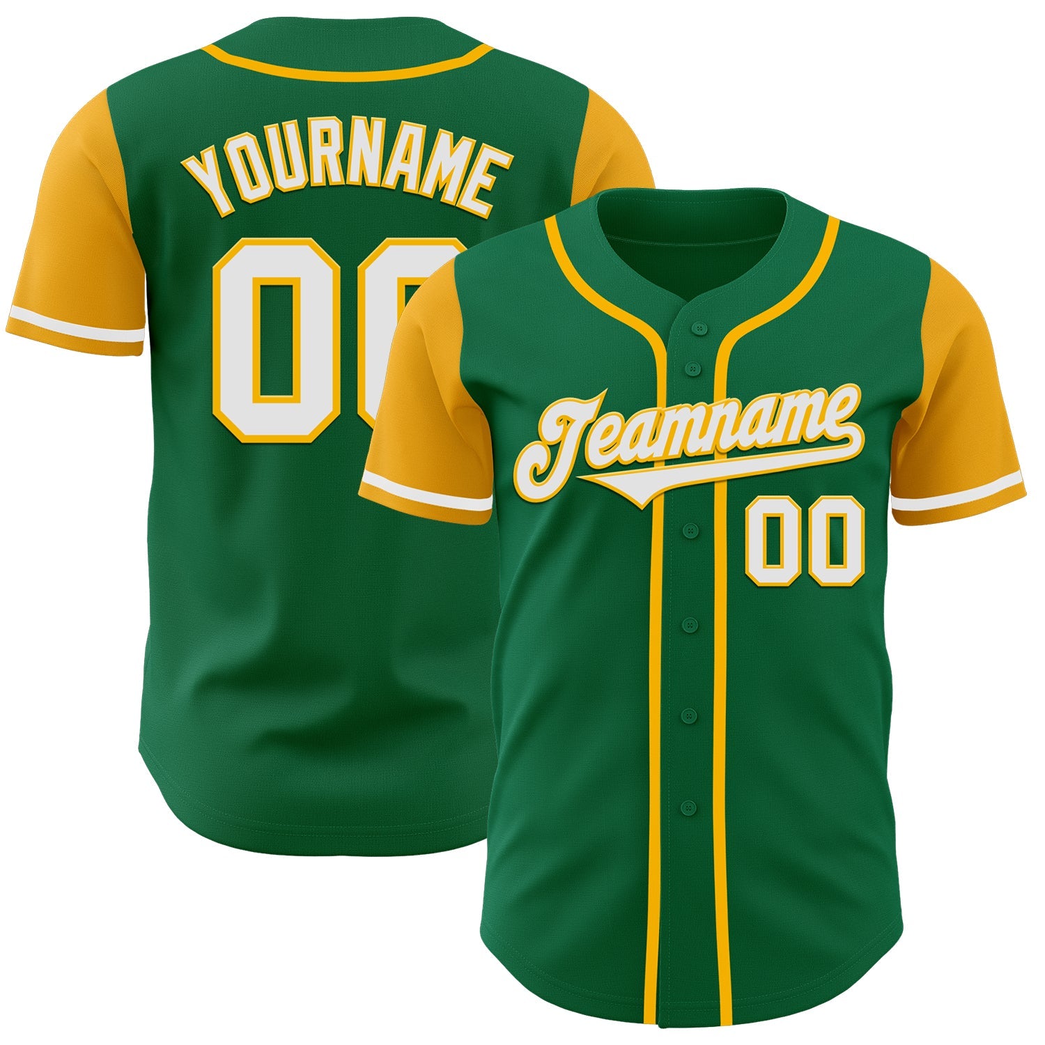 Custom Kelly Green White-Gold Authentic Two Tone Baseball Jersey - Sky-Custom