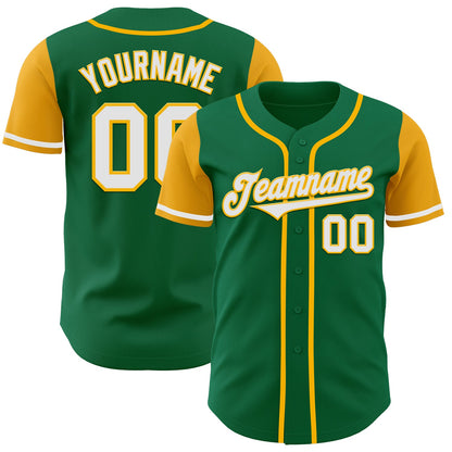 Custom Kelly Green White-Gold Authentic Two Tone Baseball Jersey - Sky-Custom