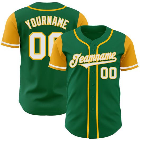Custom Kelly Green White-Gold Authentic Two Tone Baseball Jersey - Sky-Custom