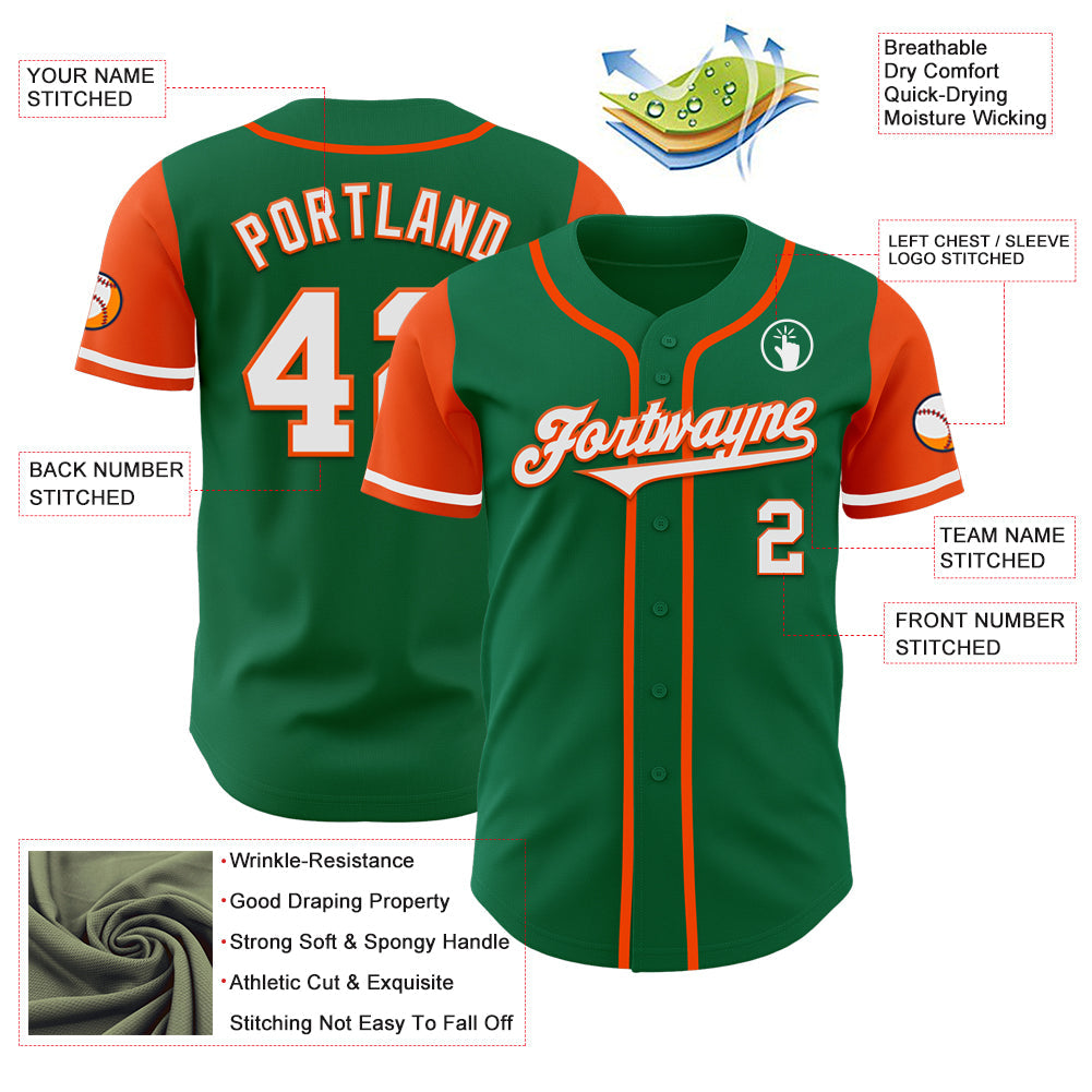 Custom Kelly Green White-Orange Authentic Two Tone Baseball Jersey - Sky-Custom
