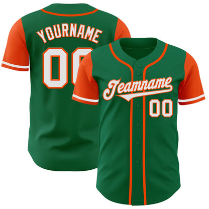Custom Kelly Green White-Orange Authentic Two Tone Baseball Jersey - Sky-Custom