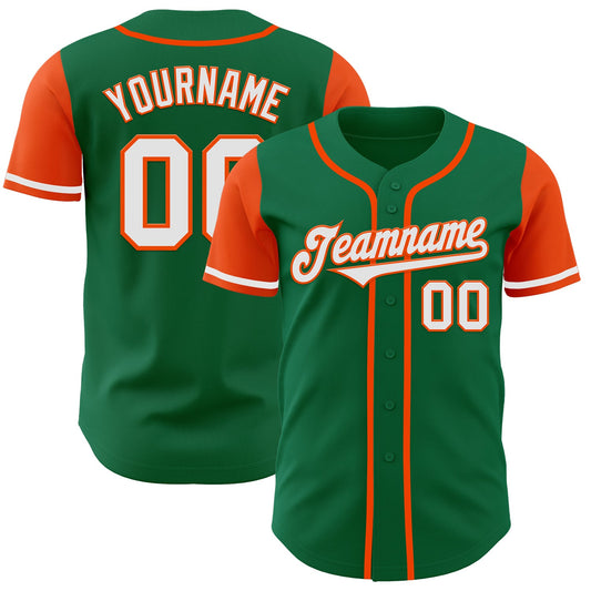 Custom Kelly Green White-Orange Authentic Two Tone Baseball Jersey - Sky-Custom