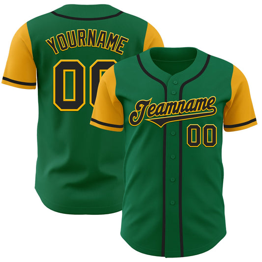 Custom Kelly Green Black-Gold Authentic Two Tone Baseball Jersey - Sky-Custom