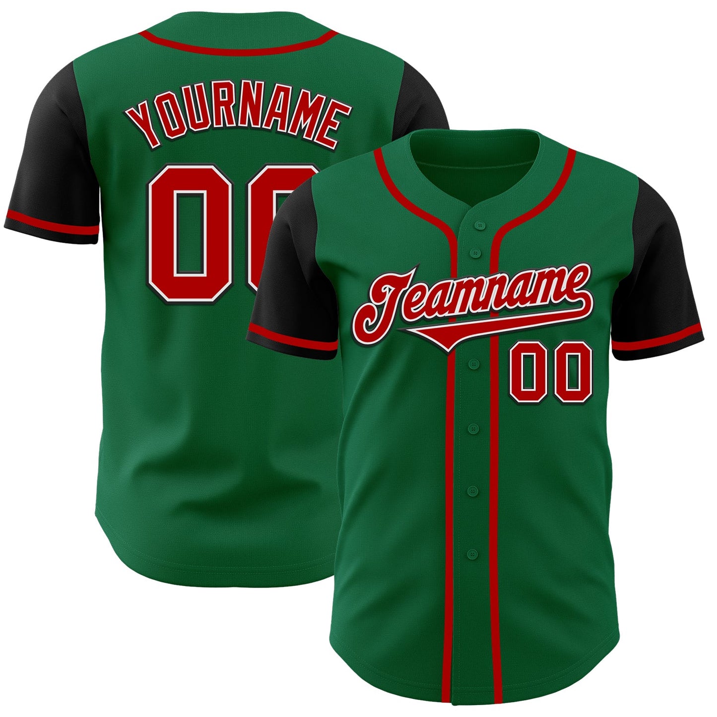 Custom Kelly Green Red-Black Authentic Two Tone Baseball Jersey - Sky-Custom