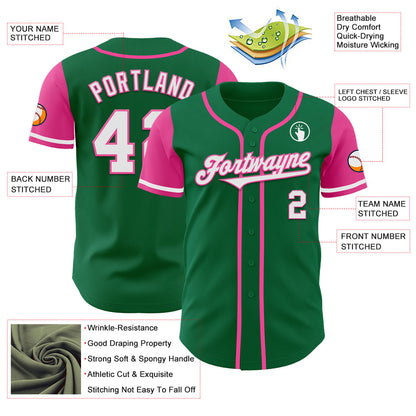 Custom Kelly Green White-Pink Authentic Two Tone Baseball Jersey - Sky-Custom