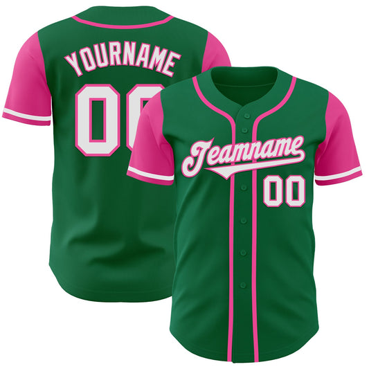 Custom Kelly Green White-Pink Authentic Two Tone Baseball Jersey - Sky-Custom