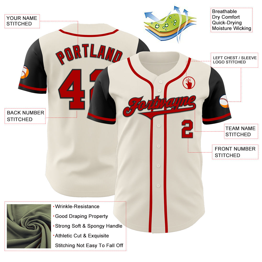 Custom Cream Red-Black Authentic Two Tone Baseball Jersey - Sky-Custom