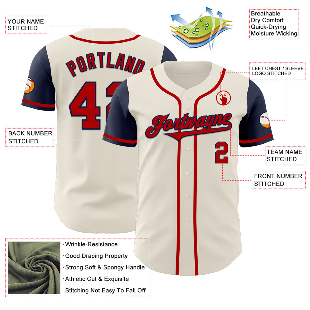 Custom Cream Red-Navy Authentic Two Tone Baseball Jersey - Sky-Custom