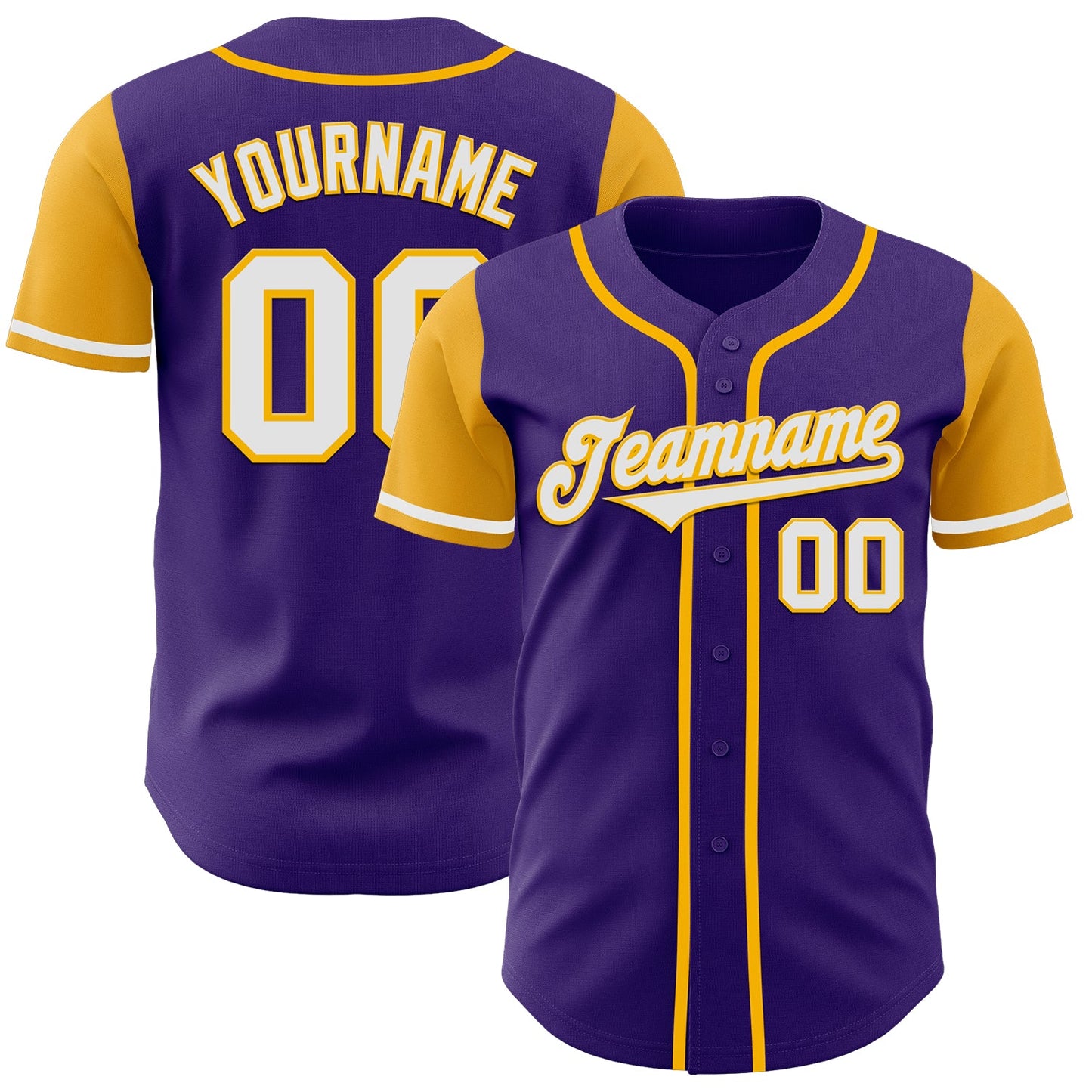 Custom Purple White-Gold Authentic Two Tone Baseball Jersey - Sky-Custom
