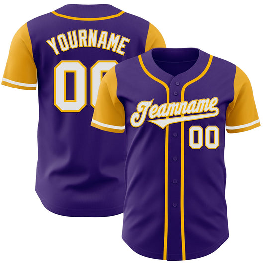 Custom Purple White-Gold Authentic Two Tone Baseball Jersey - Sky-Custom
