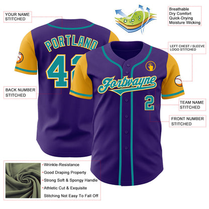 Custom Purple Teal-Gold Authentic Two Tone Baseball Jersey - Sky-Custom