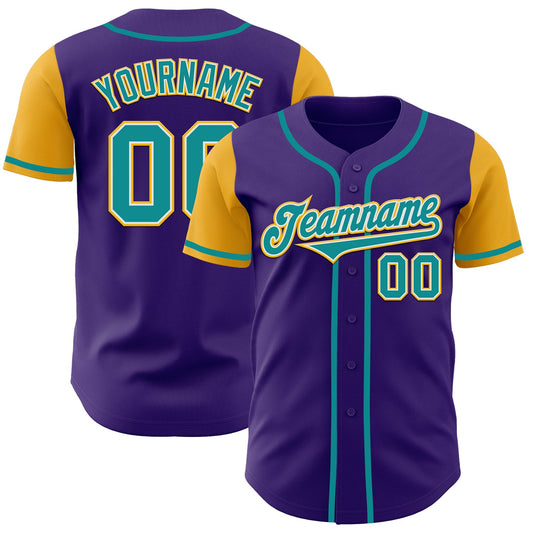Custom Purple Teal-Gold Authentic Two Tone Baseball Jersey - Sky-Custom