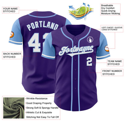 Custom Purple White-Light Blue Authentic Two Tone Baseball Jersey - Sky-Custom