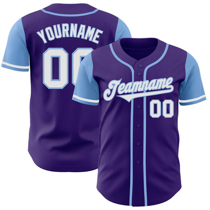 Custom Purple White-Light Blue Authentic Two Tone Baseball Jersey - Sky-Custom