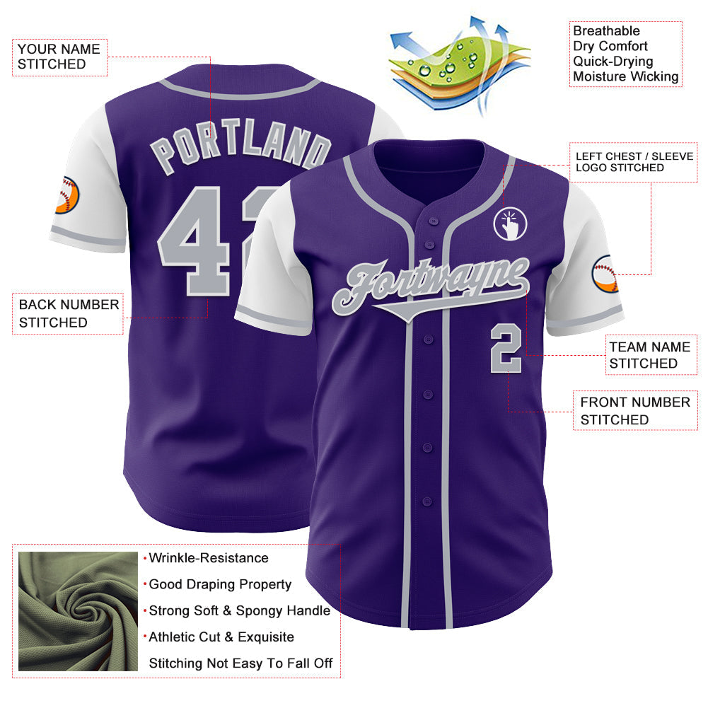 Custom Purple Gray-White Authentic Two Tone Baseball Jersey - Sky-Custom