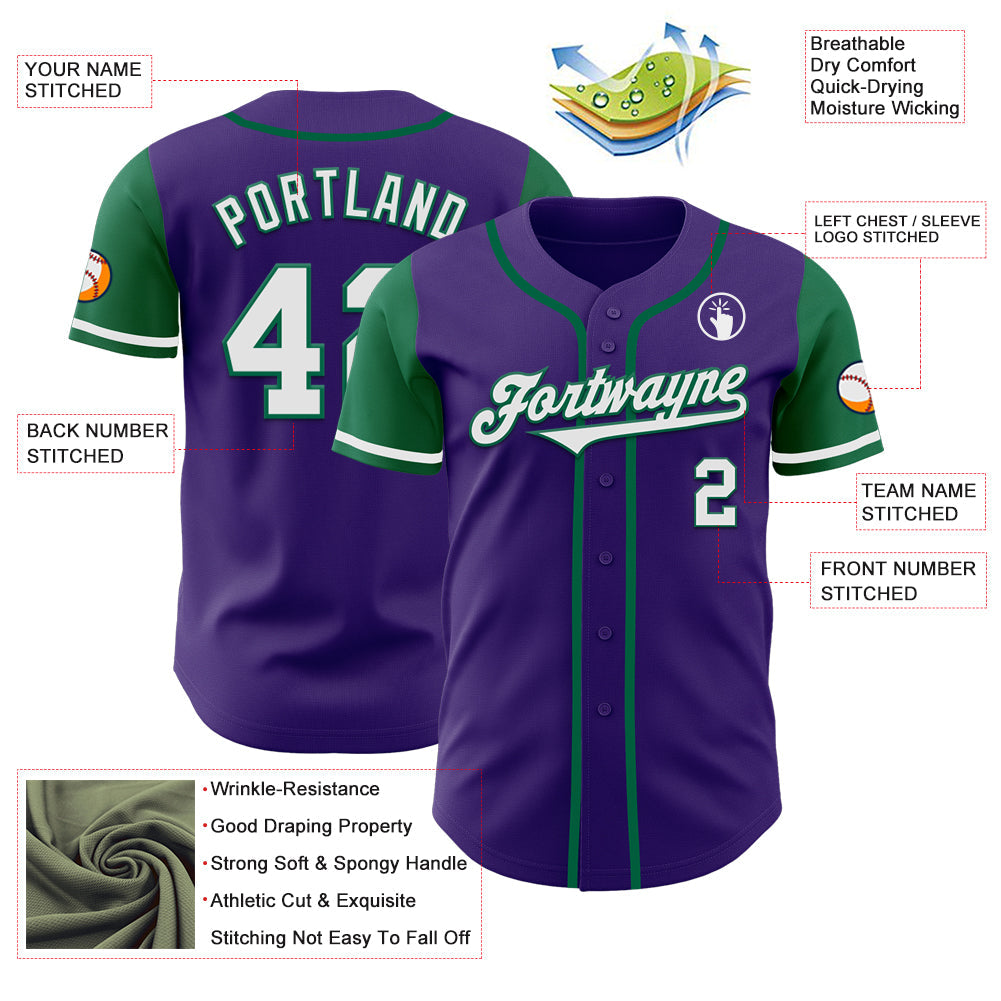 Custom Purple White-Kelly Green Authentic Two Tone Baseball Jersey - Sky-Custom