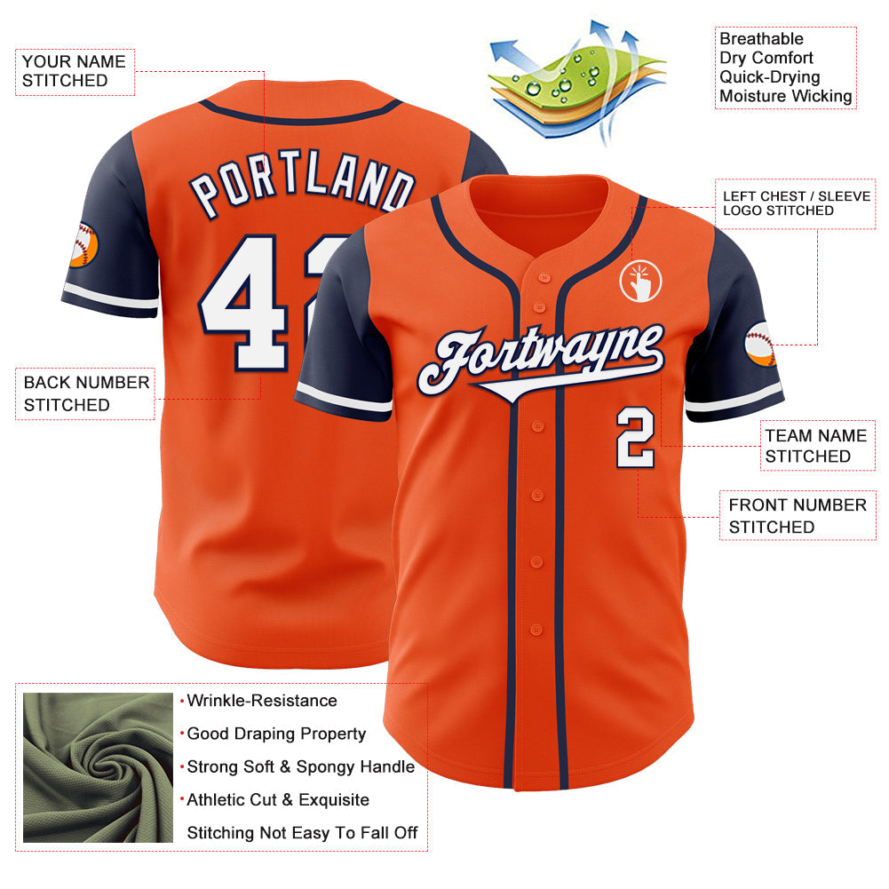 Custom Orange White-Navy Authentic Two Tone Baseball Jersey - Sky-Custom